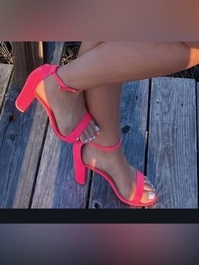 Women’s Neon Pink Ankle-Strap Block Heel Sandals